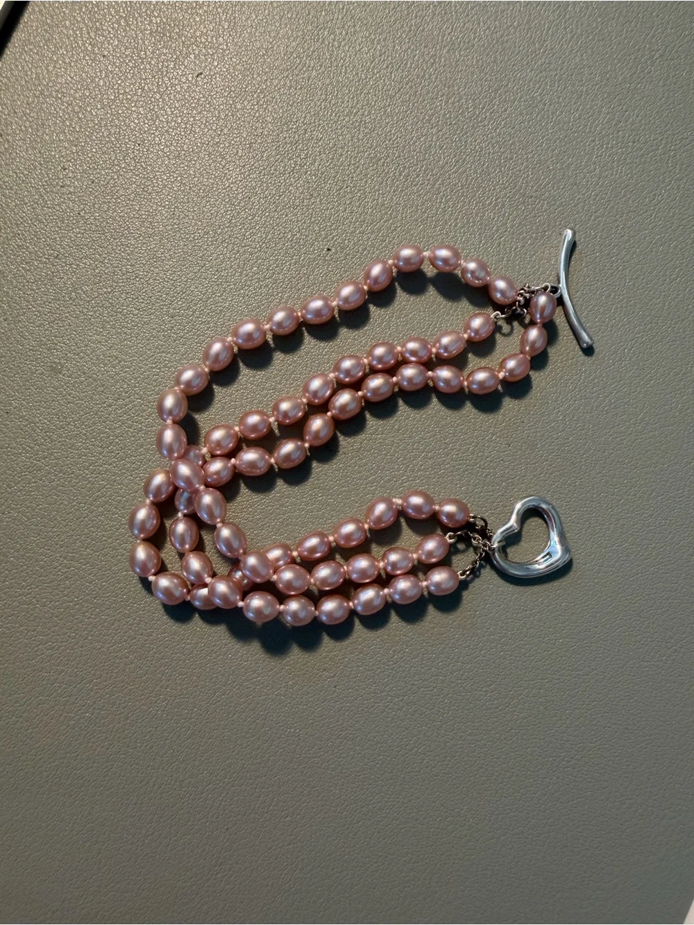 Pink Pearl Triple-Strand Bracelet with Heart Toggle Clasp